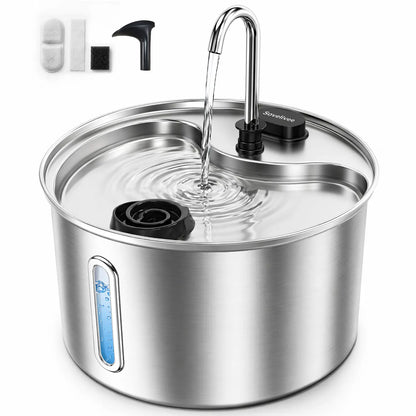 Elevate Your Pet's Hydration with the Sovelivee 3.5L Stainless Steel Water Fountain - Dual Flow Dispenser for Cats & Small Dogs with Low-Water Alert and Easy Maintenance