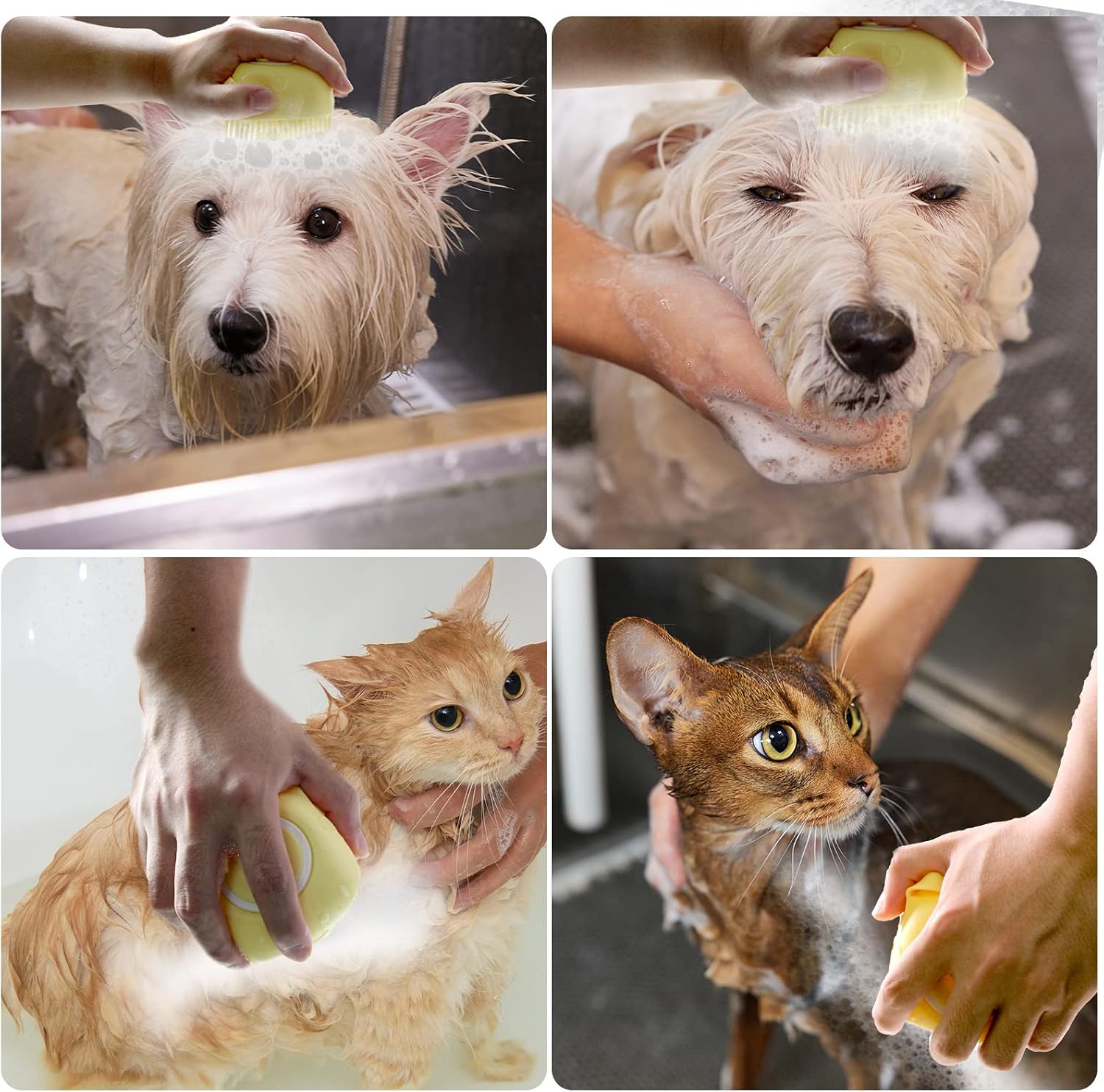 Transform Bath Time with Our Soft Silicone Pet Bath Brush - Shampoo Dispenser for Dogs and Cats in Vibrant Yellow