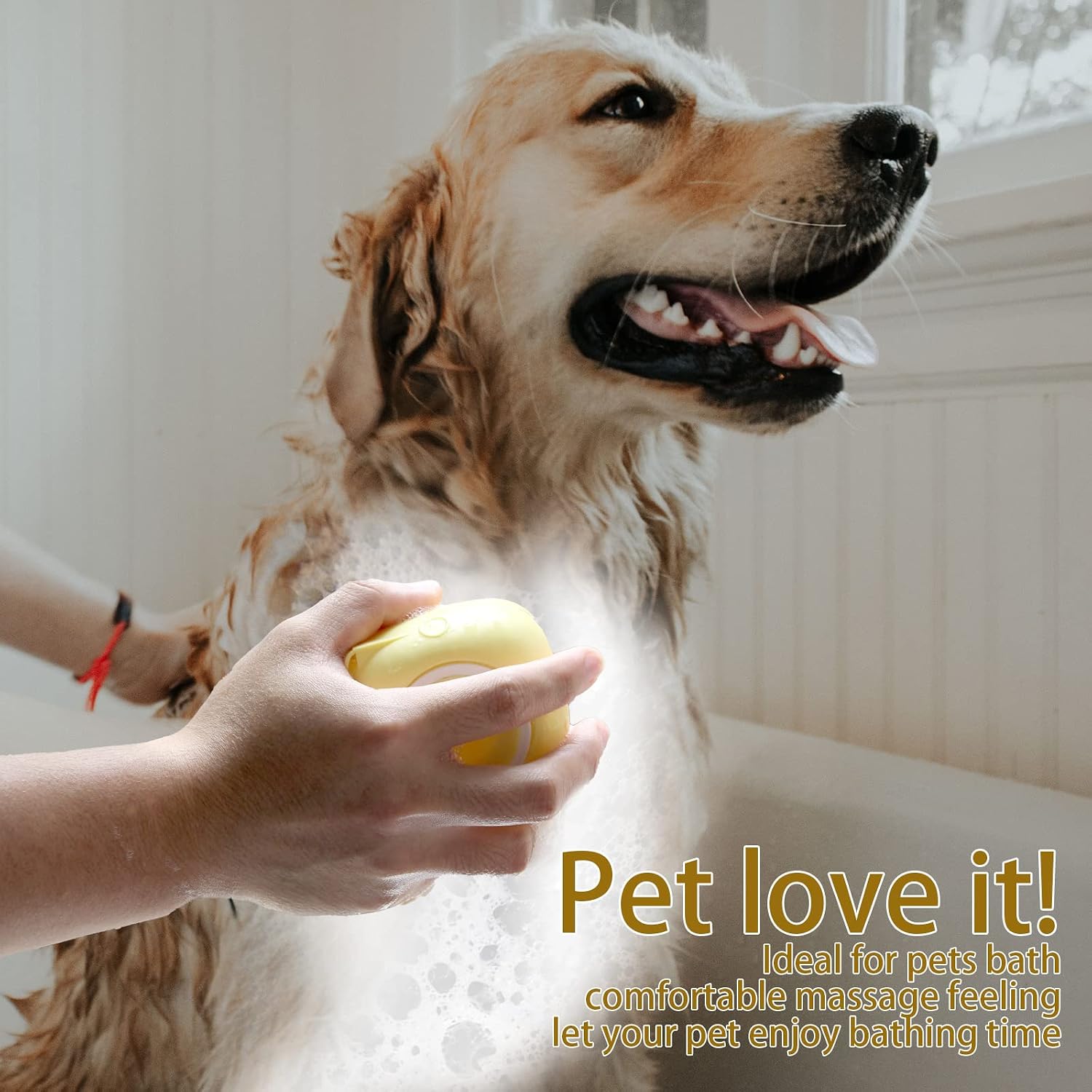 Transform Bath Time with Our Soft Silicone Pet Bath Brush - Shampoo Dispenser for Dogs and Cats in Vibrant Yellow