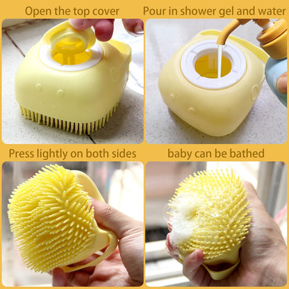 Transform Bath Time with Our Soft Silicone Pet Bath Brush - Shampoo Dispenser for Dogs and Cats in Vibrant Yellow