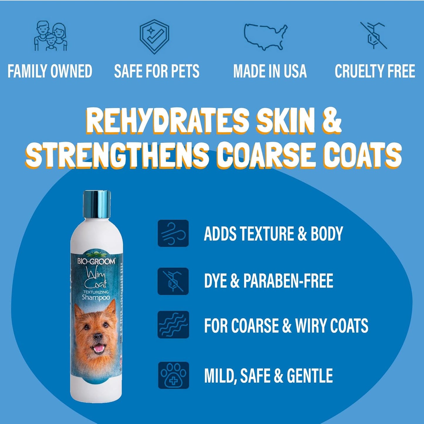 Transform Your Dog's Coat with BioGroom Wiry Coat Shampoo - Tearless, Texturizing Formula for Puppies and Dogs - Cruelty-Free, Made in the USA - 12 Fl Oz