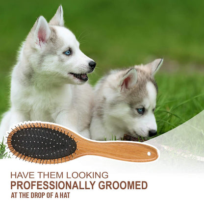 Kylepet Double-Sided Dog and Cat Grooming Brush with Bamboo Handle - Effortlessly Remove Shedding, Tangles, and Dead Undercoat for Long-Haired Pets