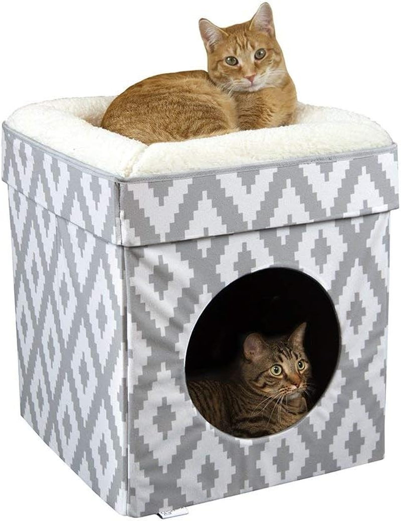 Cozy Indoor Cat Cube Furniture - Stylish White & Gray Cat Hideaway