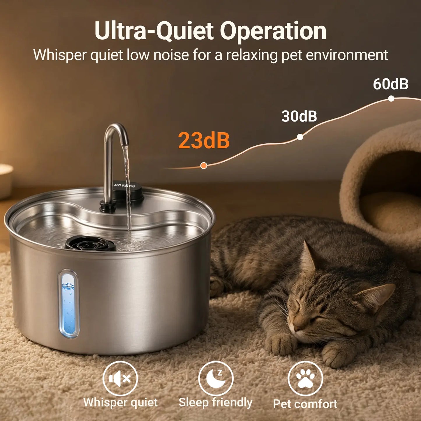 Elevate Your Pet's Hydration with the Sovelivee 3.5L Stainless Steel Water Fountain - Dual Flow Dispenser for Cats & Small Dogs with Low-Water Alert and Easy Maintenance