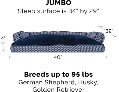 Luxurious Jumbo Dog Bed with Removable Bolsters & Washable Cover - Plush Diamond Blue Comfy Couch for Large Dogs and Cats