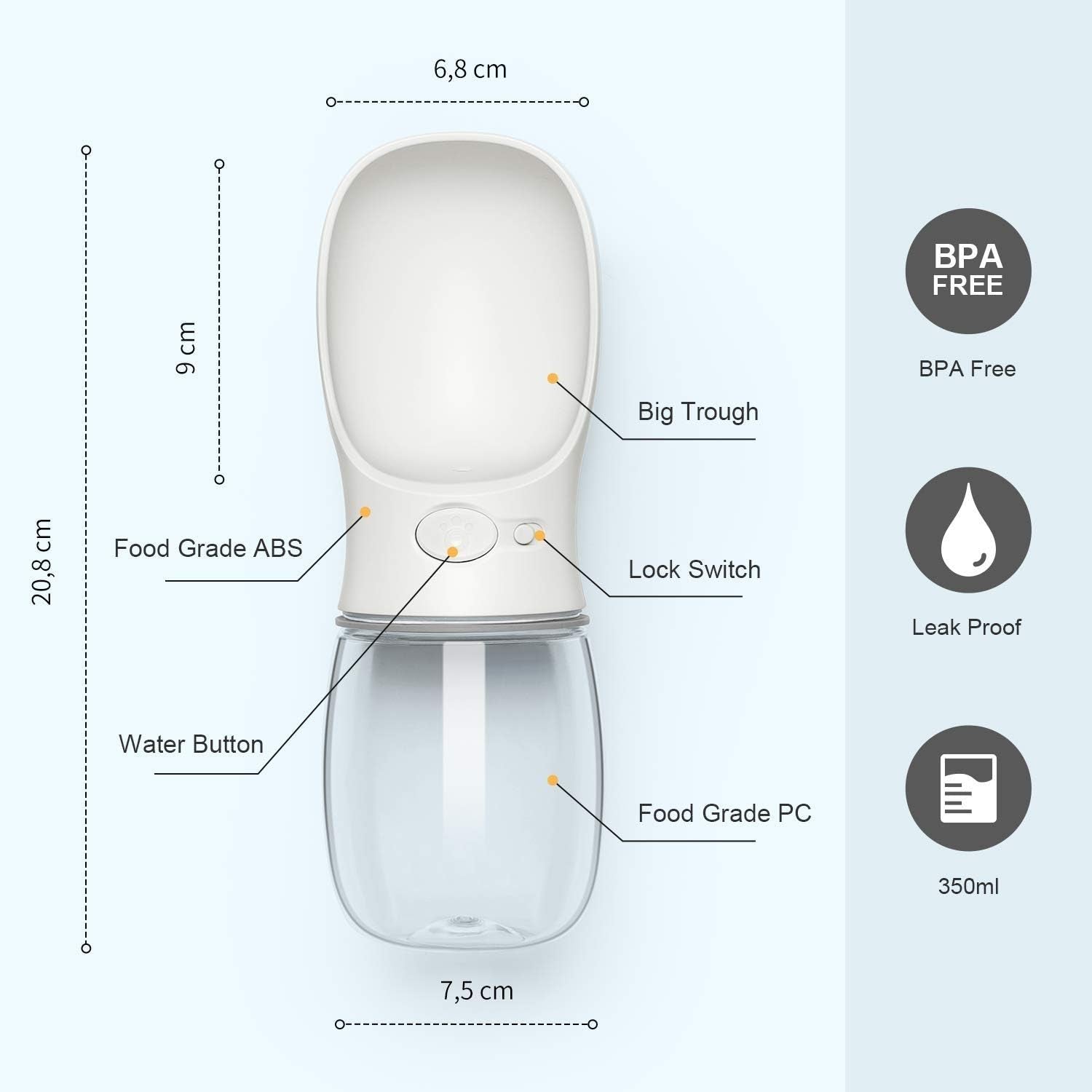 Portable Leak-Proof Dog Water Bottle - Perfect Travel Companion for Your Pup (Milk White, 12oz)