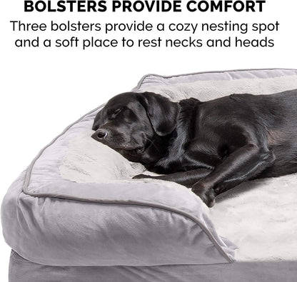 Luxurious Orthopedic Dog Bed for Medium Dogs - Removable Bolsters & Washable Cover, Perfect Comfort Sofa in Granite Gray for Dogs up to 35 lbs