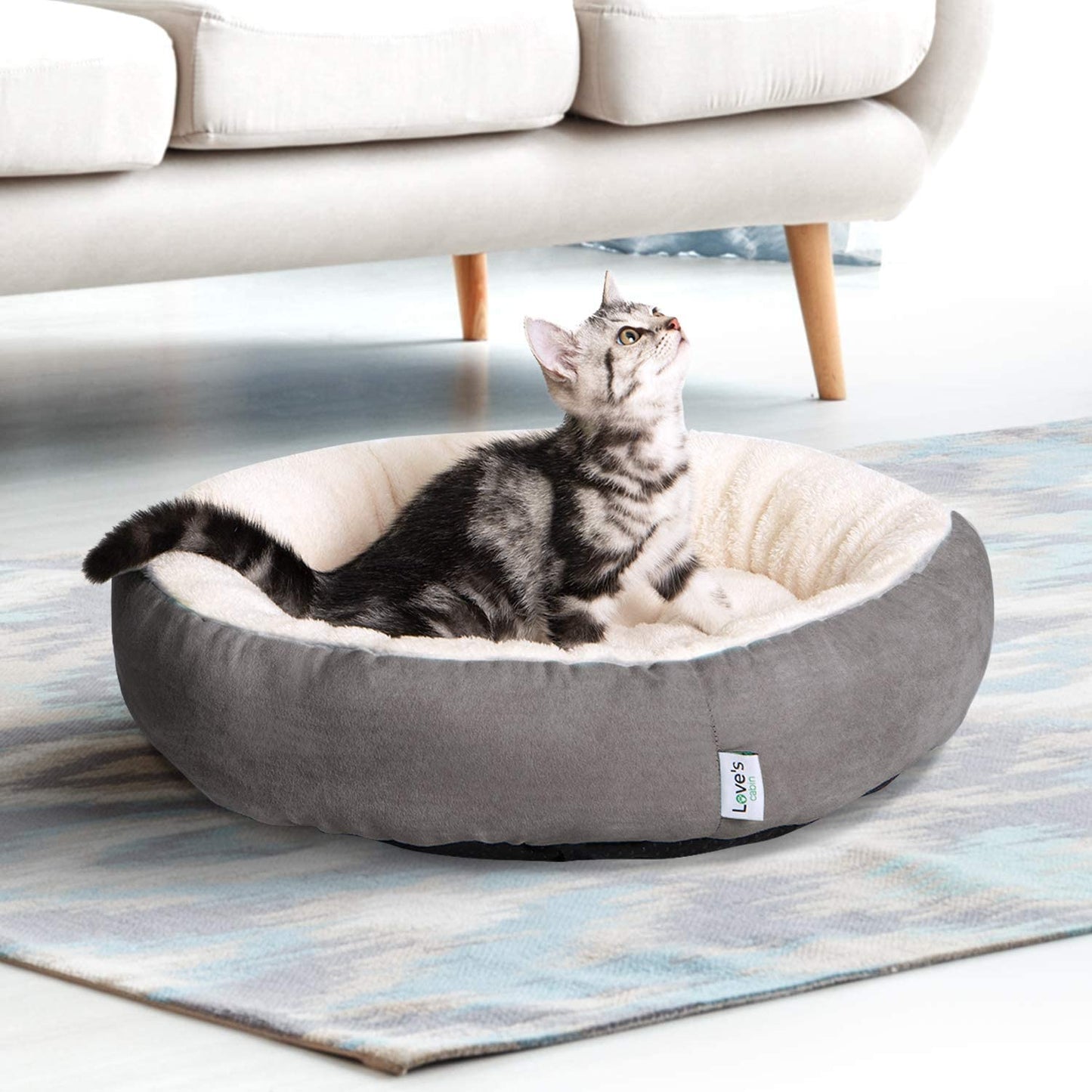 Cozy Round Donut Bed for Cats and Small Dogs - 20-Inch Anti-Slip & Water-Resistant Cushion in Luxurious Grey