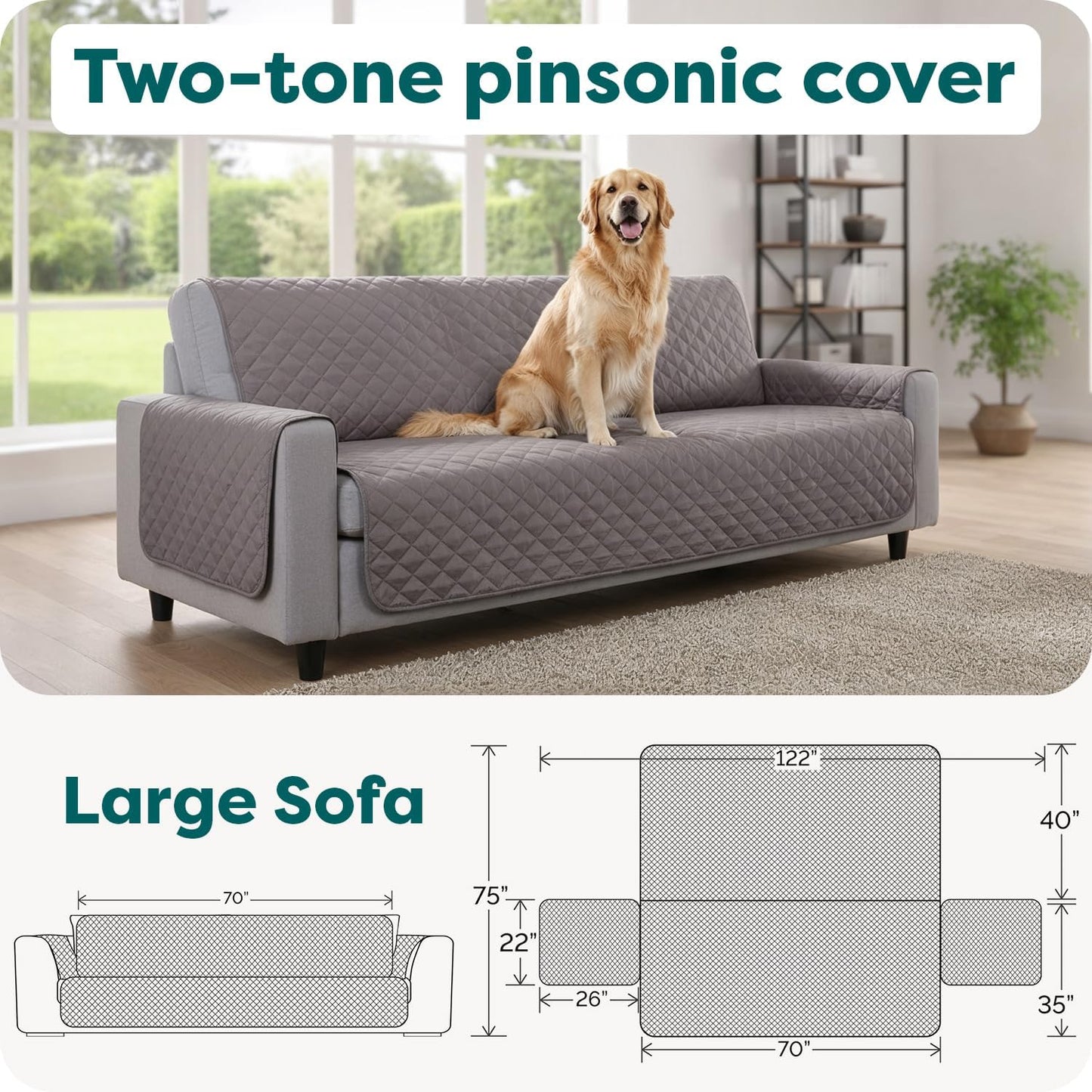 Ultimate Water-Resistant Reversible Sofa Cover for Pets - Stylish Gray Mist Couch Protector with Secure Straps and Easy-Care Machine Washable Fabric