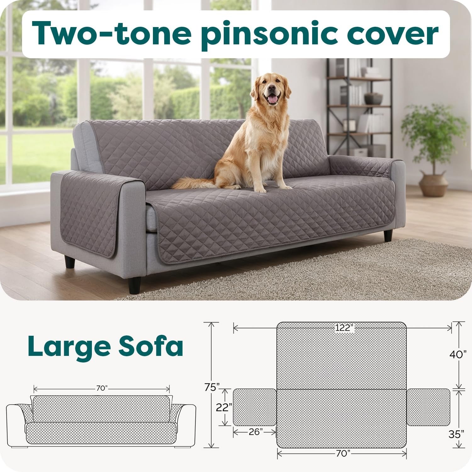 Ultimate Water-Resistant Reversible Sofa Cover for Pets - Stylish Gray Mist Couch Protector with Secure Straps and Easy-Care Machine Washable Fabric