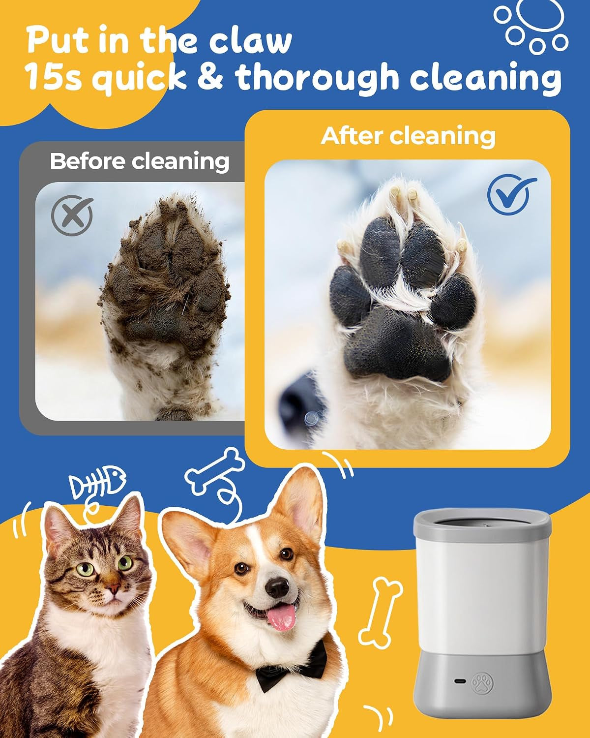 Revolutionary Electric Dog Paw Cleaner - 2 Speed Automatic Washer for Small to Large Pets (Grey)