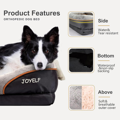 Luxurious Large Memory Foam Dog Bed - Orthopedic Comfort with Removable Washable Cover & Bonus Squeaker Toy!