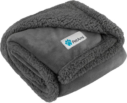 Luxurious Reversible Dog Blanket for Medium to Large Pets - Soft Sherpa Fleece Throw for Couches, Beds, and Car Seats - Machine Washable, 80" x 60", Solid Dark Gray