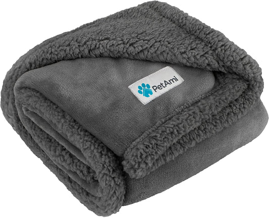 Luxurious Reversible Dog Blanket for Medium to Large Pets - Soft Sherpa Fleece Throw for Couches, Beds, and Car Seats - Machine Washable, 80" x 60", Solid Dark Gray