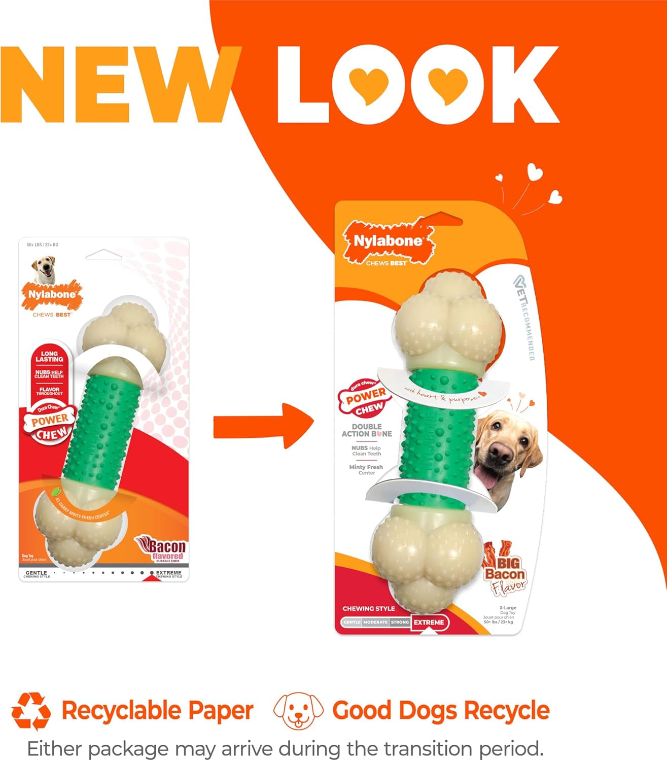 Power Chew Double Action Barbell Bone Dog Chew Toy for Large Breeds - Durable, Teeth-Cleaning, and Long-Lasting Chew Fun with Irresistible Bacon Flavor!