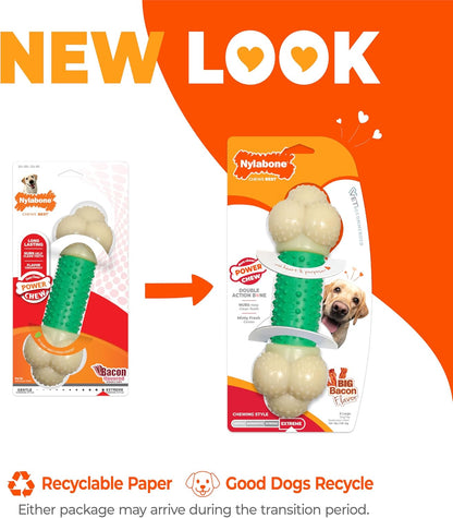 Power Chew Double Action Barbell Bone Dog Chew Toy for Large Breeds - Durable, Teeth-Cleaning, and Long-Lasting Chew Fun with Irresistible Bacon Flavor!