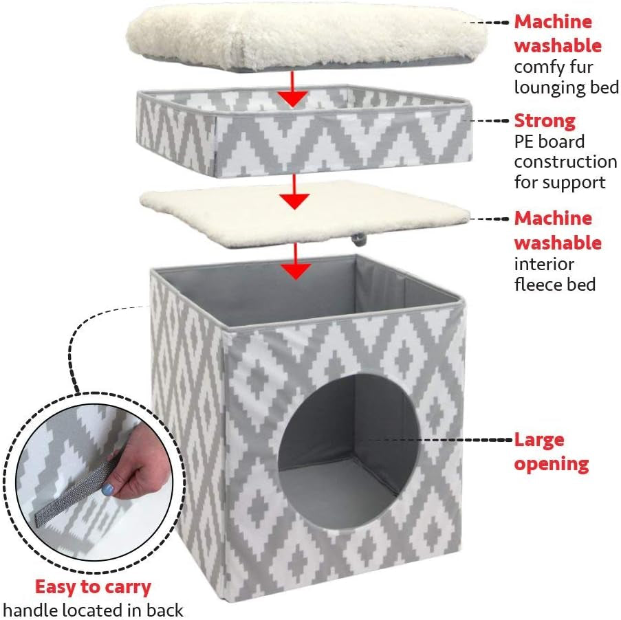 Cozy Indoor Cat Cube Furniture - Stylish White & Gray Cat Hideaway