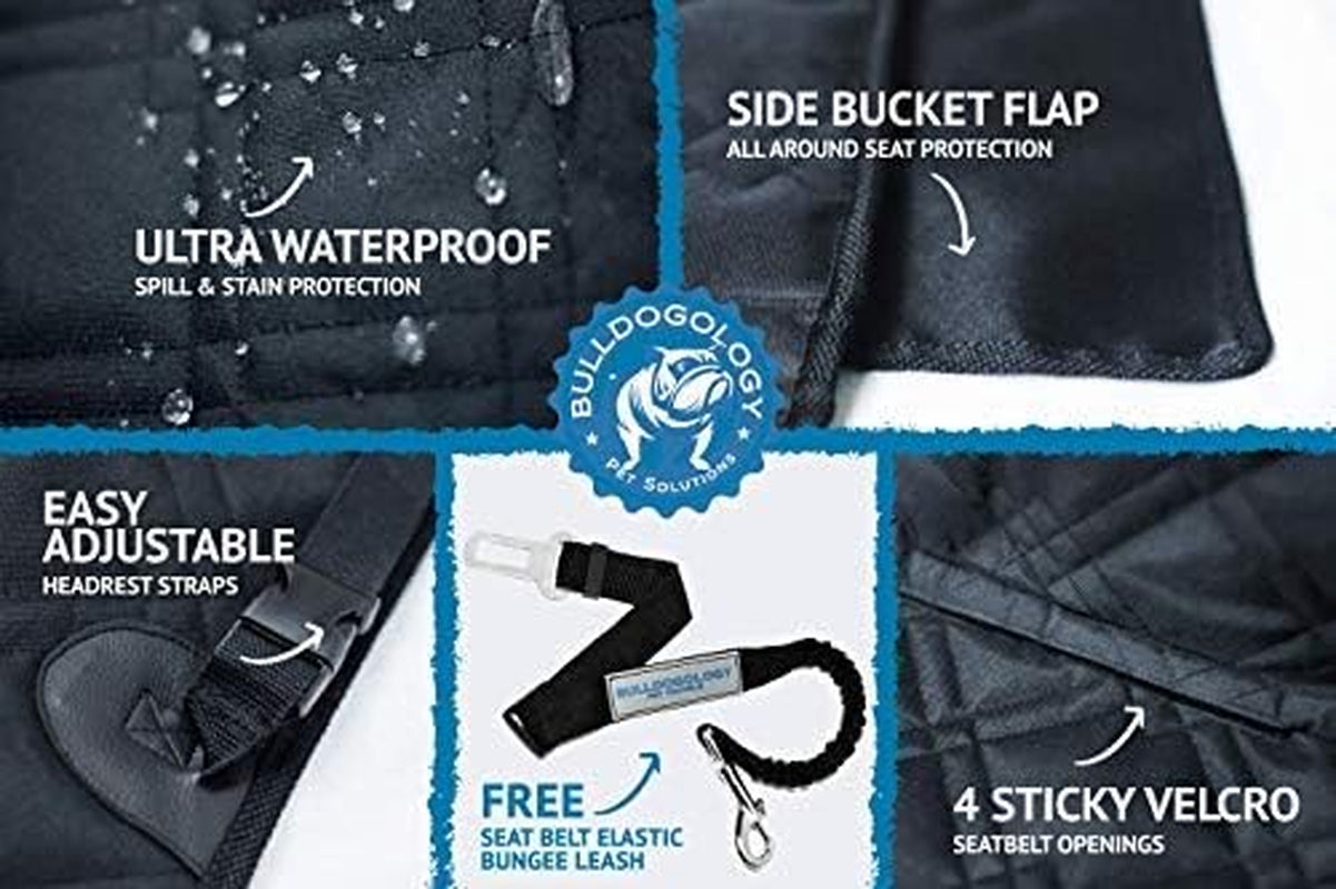 Premium Bulldogology Dog Car Seat Cover - 58"x56" Waterproof Hammock Style Protector for Back Seat - Ideal for SUVs and Trucks - Keep Your Car Clean and Your Pet Comfortable