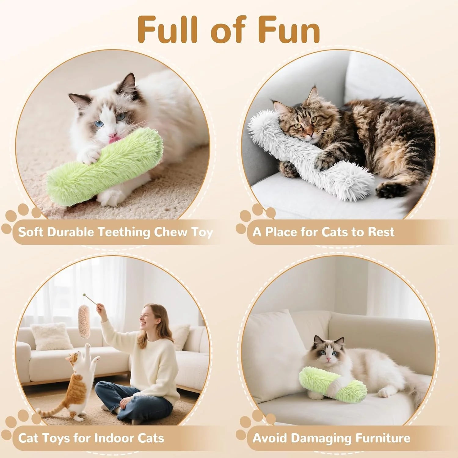 Exciting Catnip Pillows - Crinkle Sound Cat Toys for Indoor Fun (3-Pack in Green, Orange, Grey)