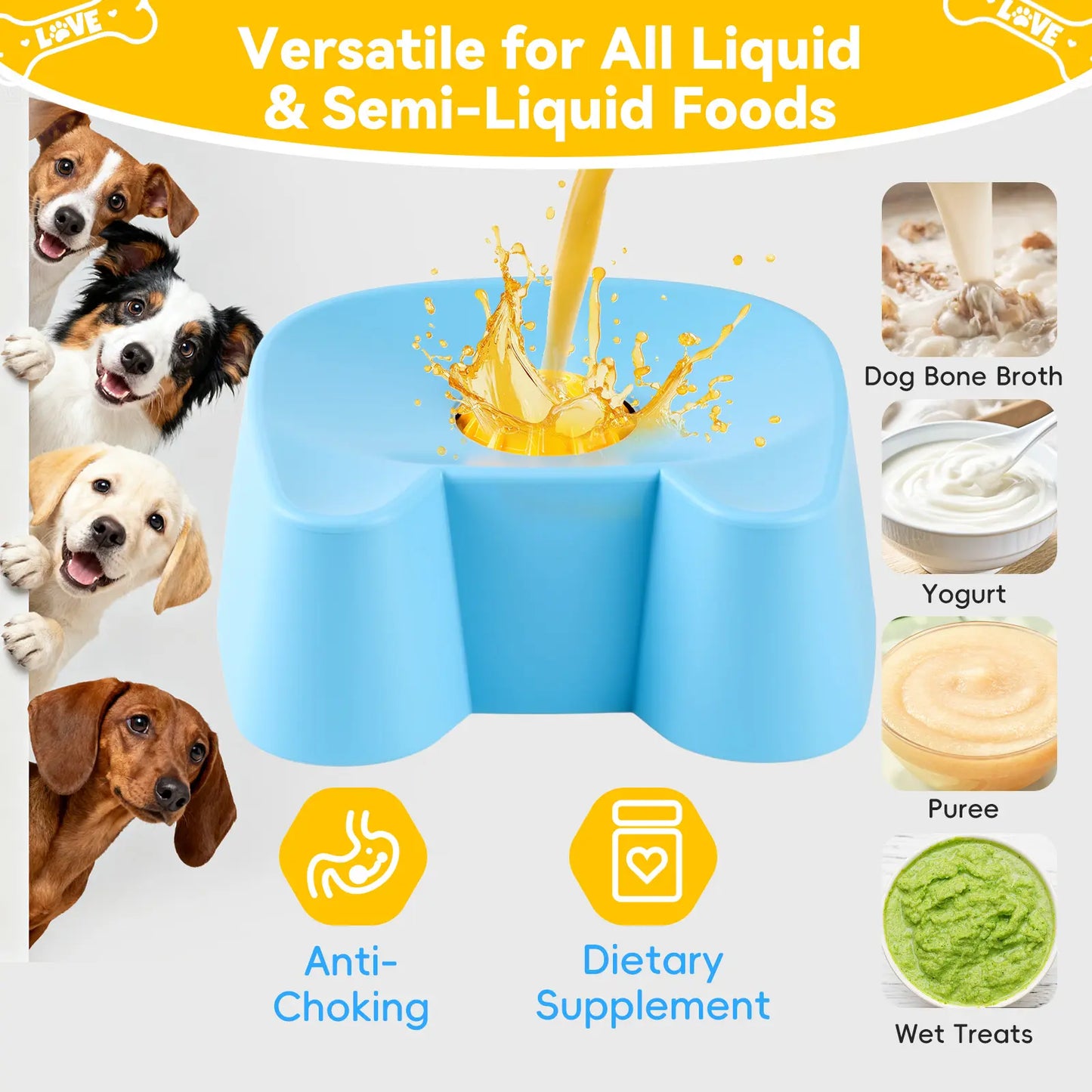 Revolutionize Mealtime with Our Silicone Slow Feeder Bowl for Dogs - Non-Skid Ball-In Lick Design, Perfect for Bone Broth & Yogurt, Anxiety Relief for Small to Large Dogs (Blue) - Mid Year Sale!