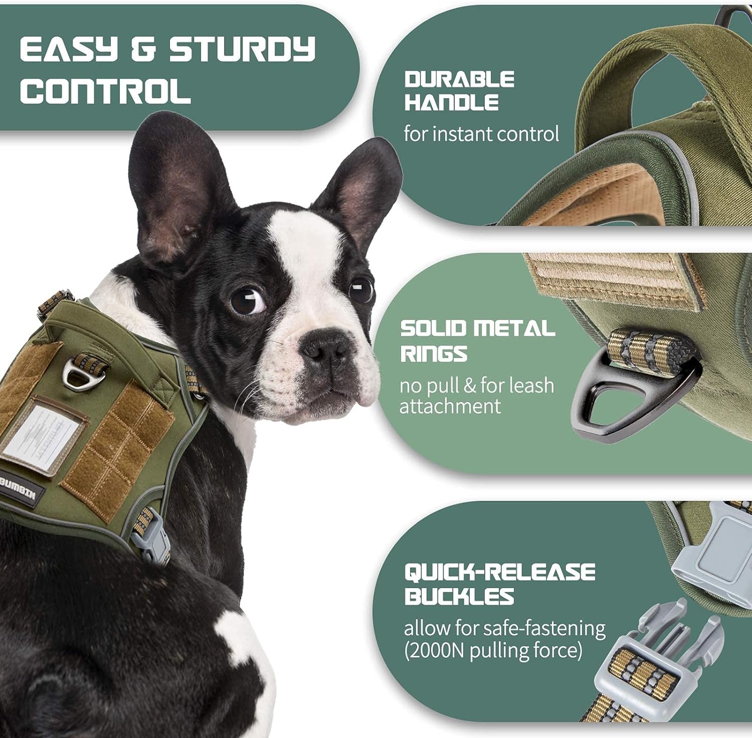 Ultimate Tactical Dog Harness for Medium Dogs - No Pull, Adjustable, and Reflective for Safe Training and Walks in Green
