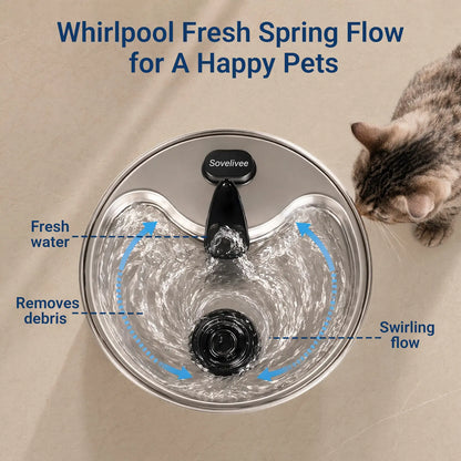 Elevate Your Pet's Hydration with the Sovelivee 3.5L Stainless Steel Water Fountain - Dual Flow Dispenser for Cats & Small Dogs with Low-Water Alert and Easy Maintenance