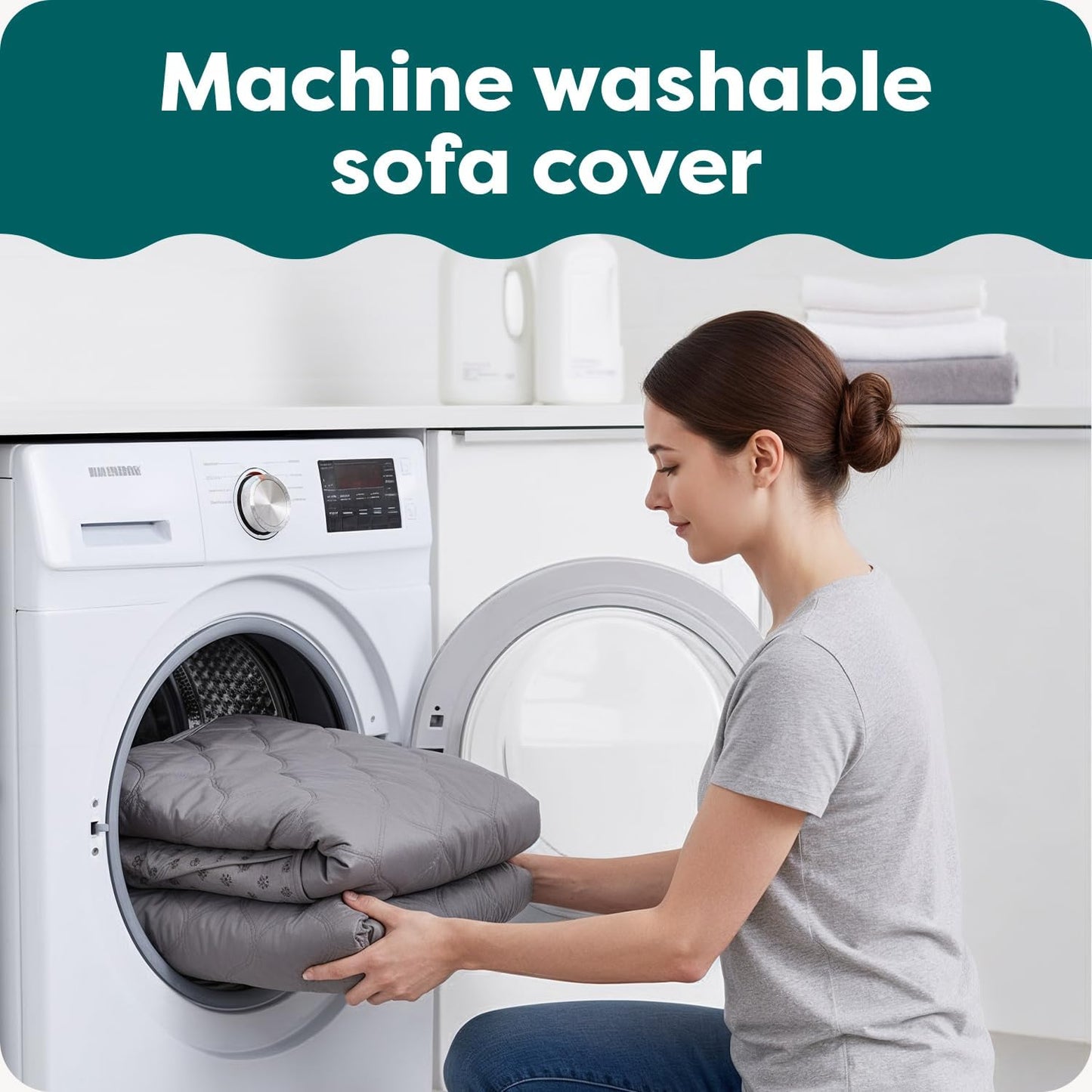 Ultimate Water-Resistant Reversible Sofa Cover for Pets - Stylish Gray Mist Couch Protector with Secure Straps and Easy-Care Machine Washable Fabric