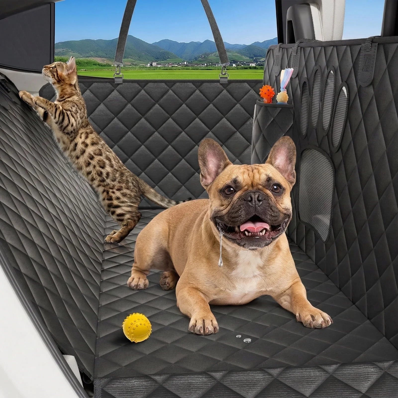 Ultimate Dog Car Hammock - Waterproof, Scratch-Resistant, and Non-Slip Back Seat Protector with Side Flaps and Seatbelt Safety