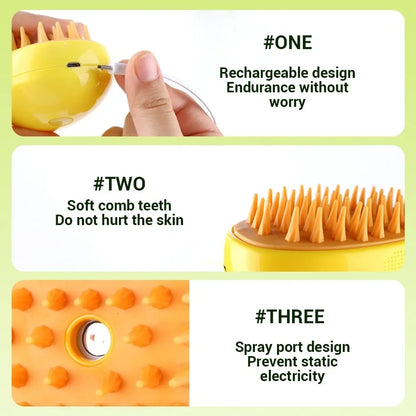 Experience Ultimate Pet Care with the 3-in-1 Cat Dog Steamy Brush - Electric Sprayer for Grooming and Massage!