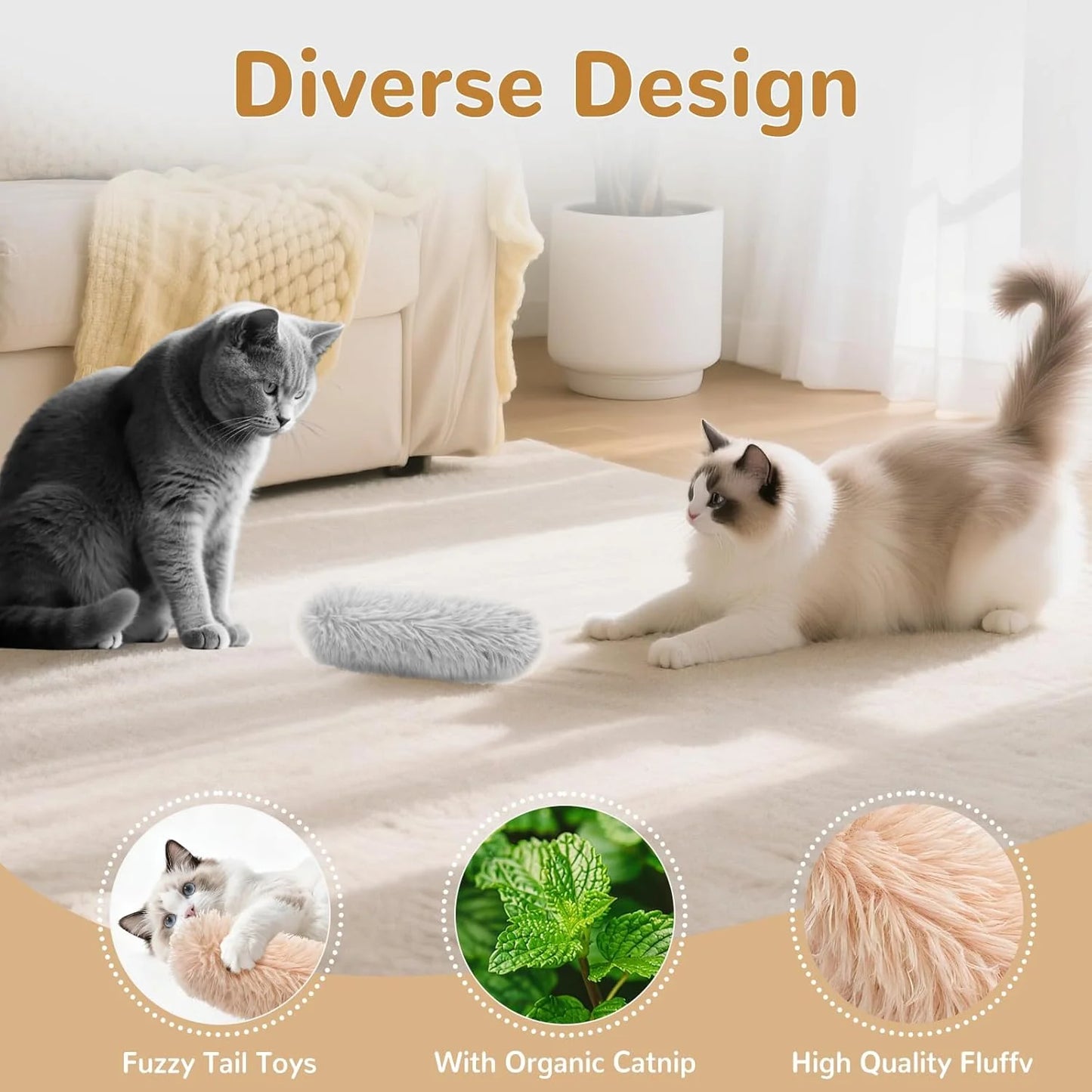 Exciting Catnip Pillows - Crinkle Sound Cat Toys for Indoor Fun (3-Pack in Green, Orange, Grey)