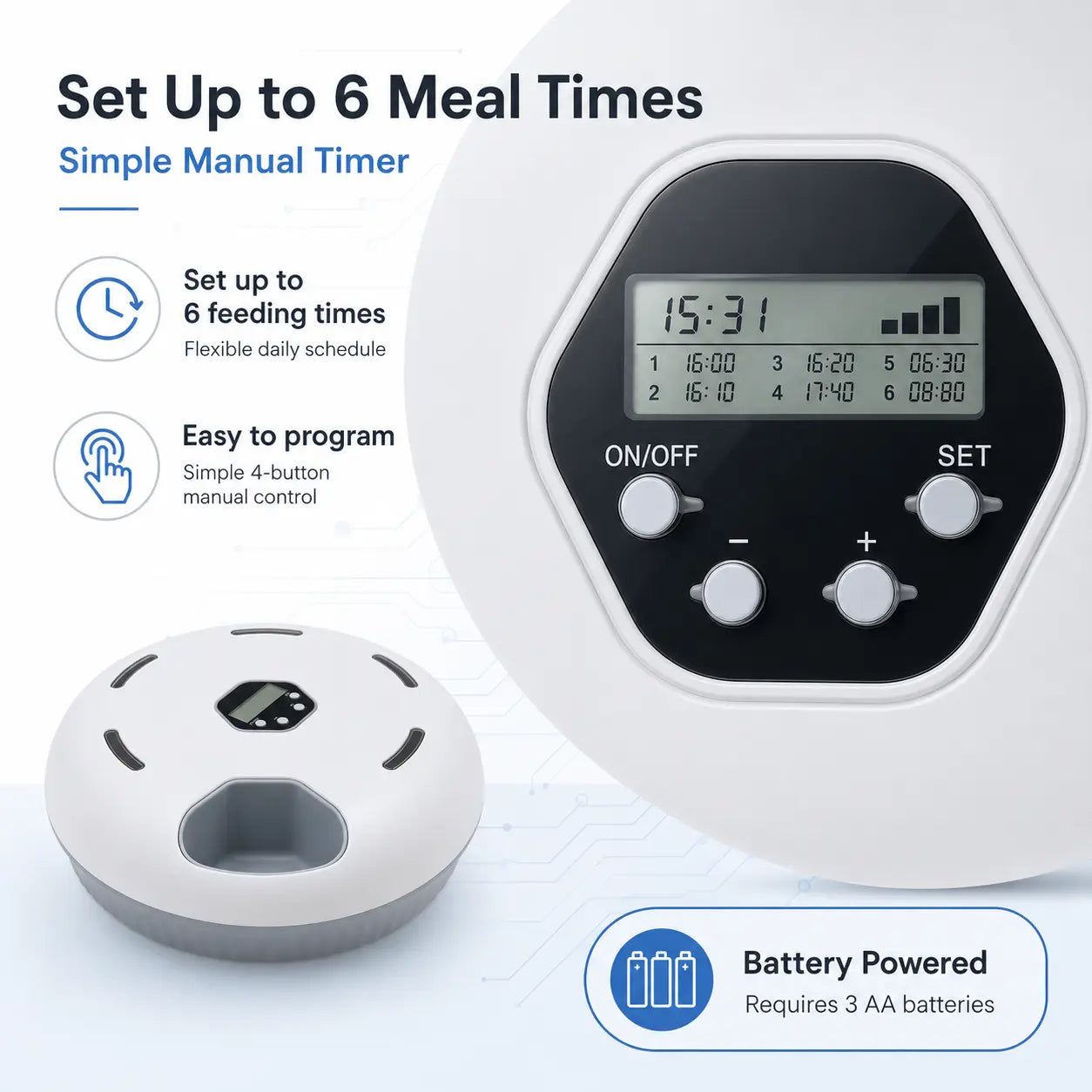 Revolutionize Mealtime with the 6-Meal Timed Automatic Cat Feeder - Indoor Detachable Rotating Food Dispenser for Cats and Small Dogs, Complete with Ice Packs and Battery Power!