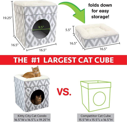 Cozy Indoor Cat Cube Furniture - Stylish White & Gray Cat Hideaway