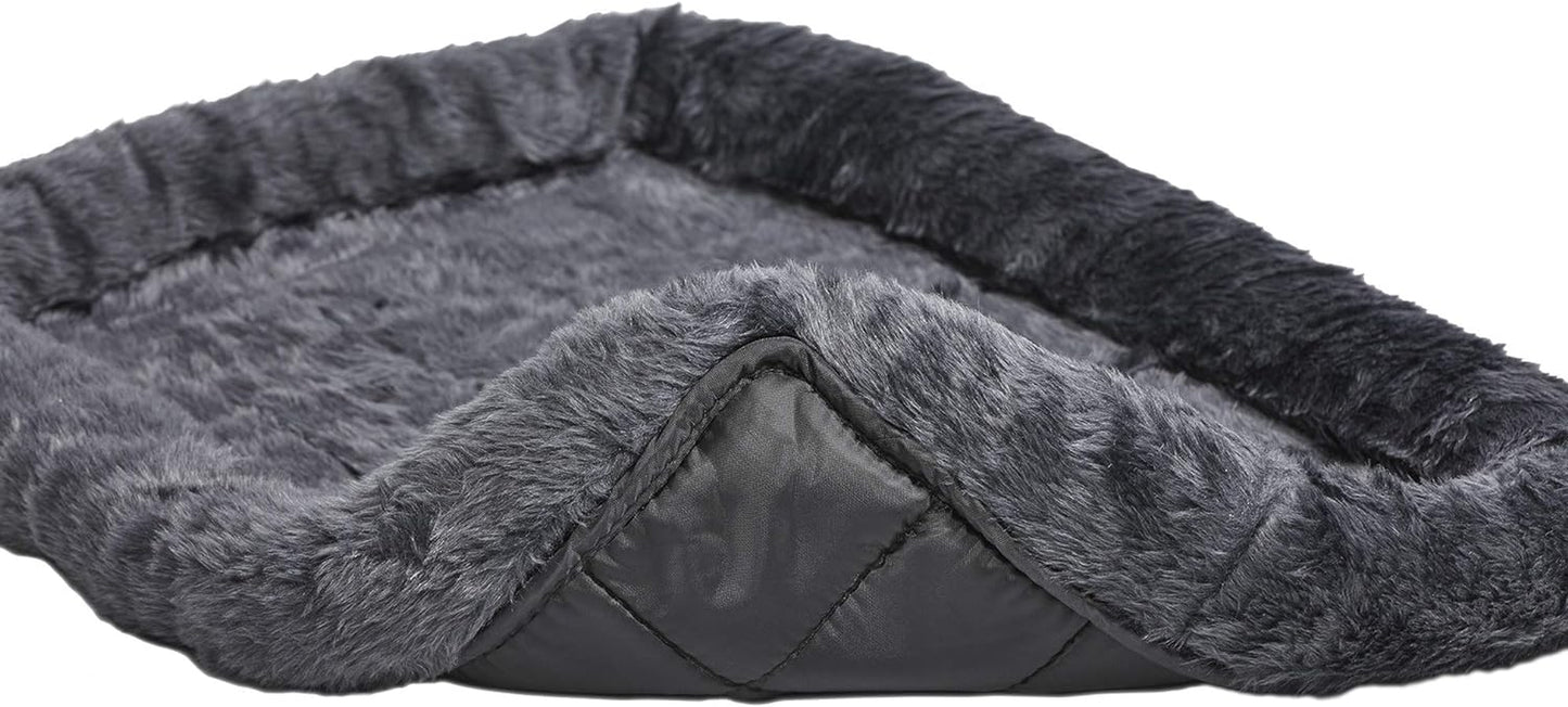 Cozy Gray Faux Fur Bolster Dog Bed - Perfect for Small Dogs and Cats, Machine Washable and Travel Friendly