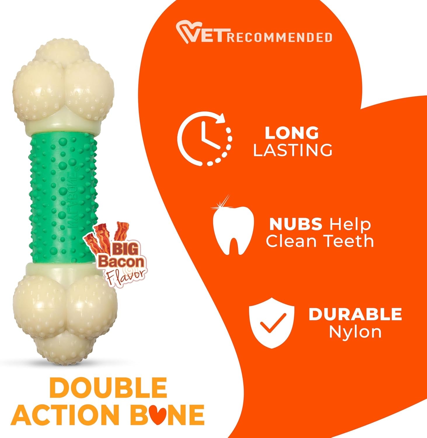 Power Chew Double Action Barbell Bone Dog Chew Toy for Large Breeds - Durable, Teeth-Cleaning, and Long-Lasting Chew Fun with Irresistible Bacon Flavor!