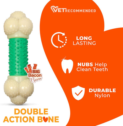 Power Chew Double Action Barbell Bone Dog Chew Toy for Large Breeds - Durable, Teeth-Cleaning, and Long-Lasting Chew Fun with Irresistible Bacon Flavor!