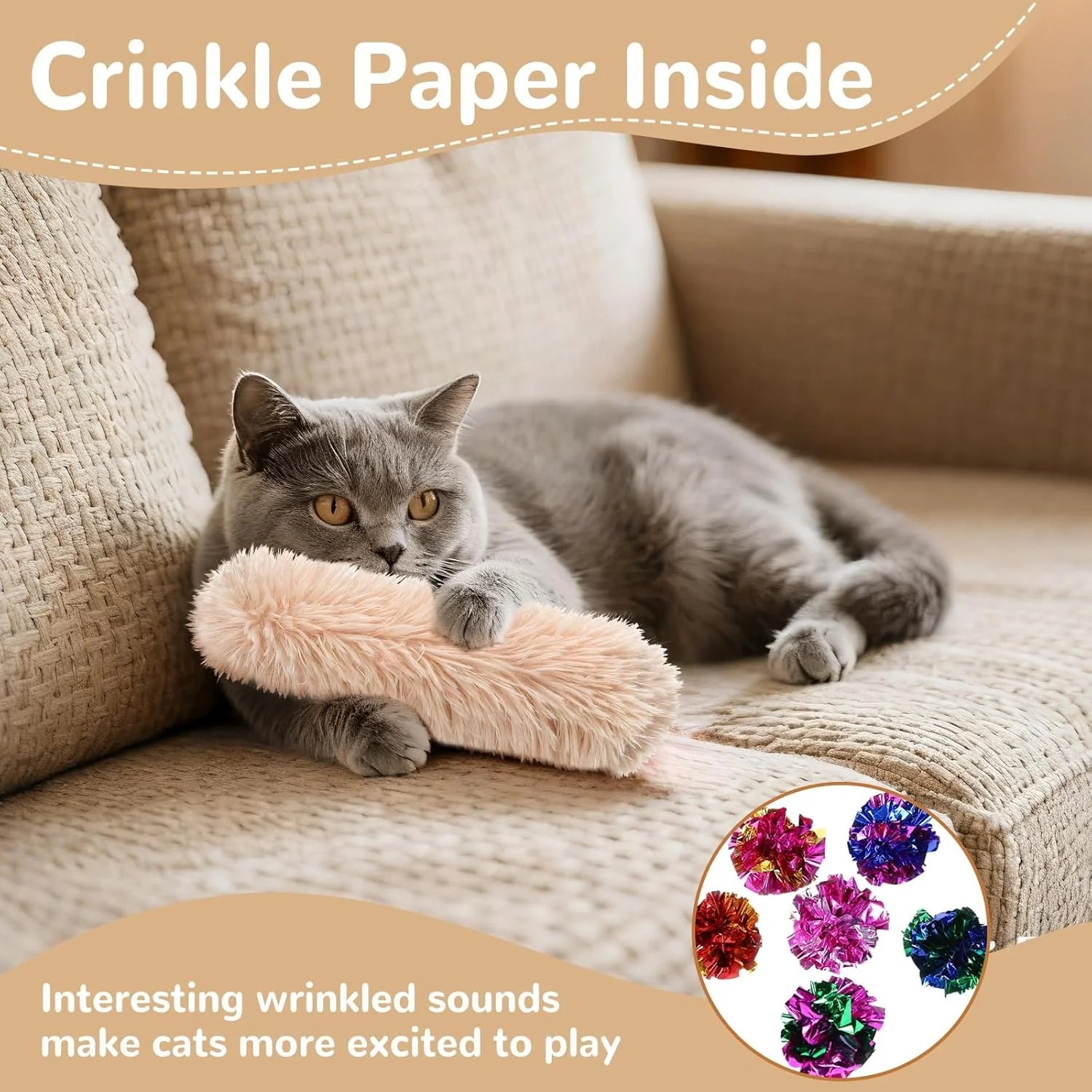 Exciting Catnip Pillows - Crinkle Sound Cat Toys for Indoor Fun (3-Pack in Green, Orange, Grey)