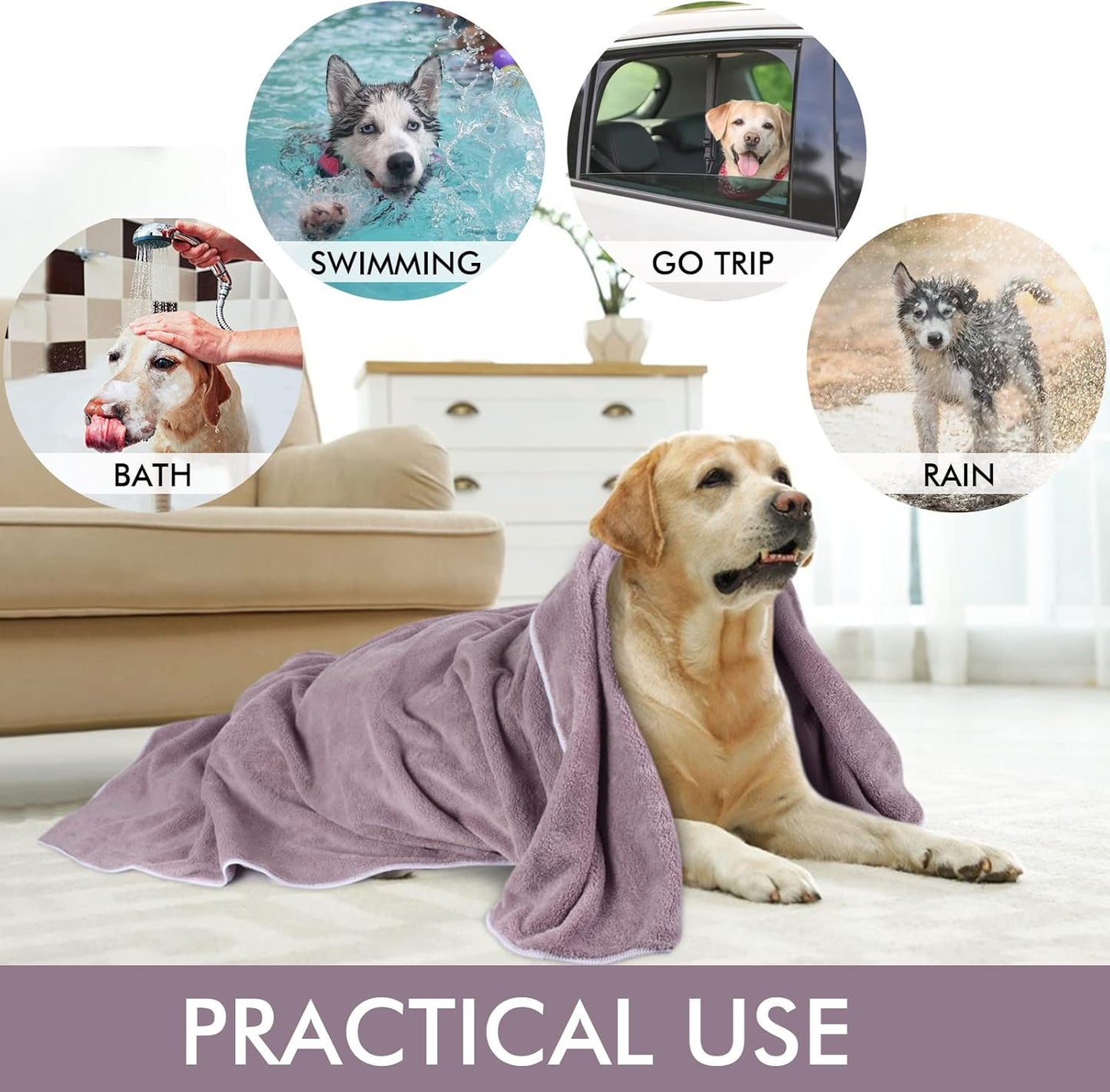 Ultra-Absorbent Microfiber Dog Towel - Quick Dry Pet Bath Towel for Dogs & Cats in Purple | Large 30x50 Inch Size with Adorable Paw Print Design