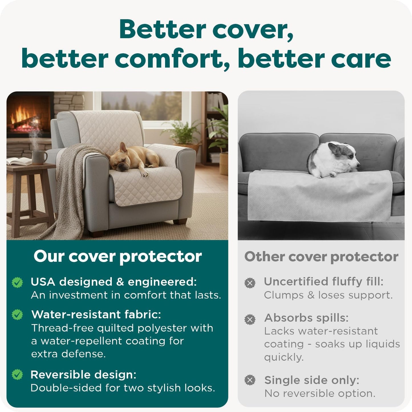 Ultimate Water-Resistant Reversible Sofa Cover for Pets - Stylish Gray Mist Couch Protector with Secure Straps and Easy-Care Machine Washable Fabric