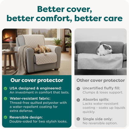 Ultimate Water-Resistant Reversible Sofa Cover for Pets - Stylish Gray Mist Couch Protector with Secure Straps and Easy-Care Machine Washable Fabric