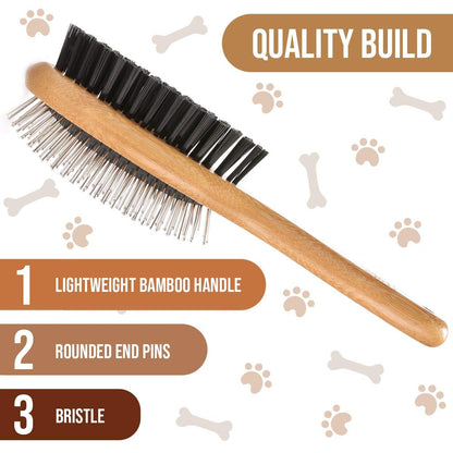Kylepet Double-Sided Dog and Cat Grooming Brush with Bamboo Handle - Effortlessly Remove Shedding, Tangles, and Dead Undercoat for Long-Haired Pets