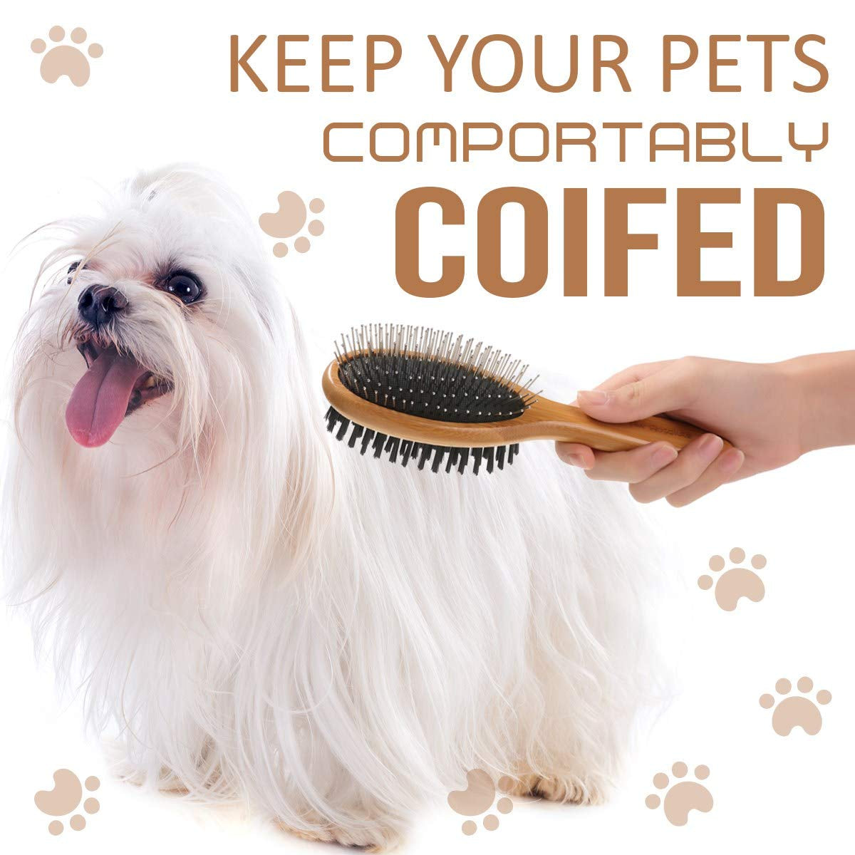Kylepet Double-Sided Dog and Cat Grooming Brush with Bamboo Handle - Effortlessly Remove Shedding, Tangles, and Dead Undercoat for Long-Haired Pets