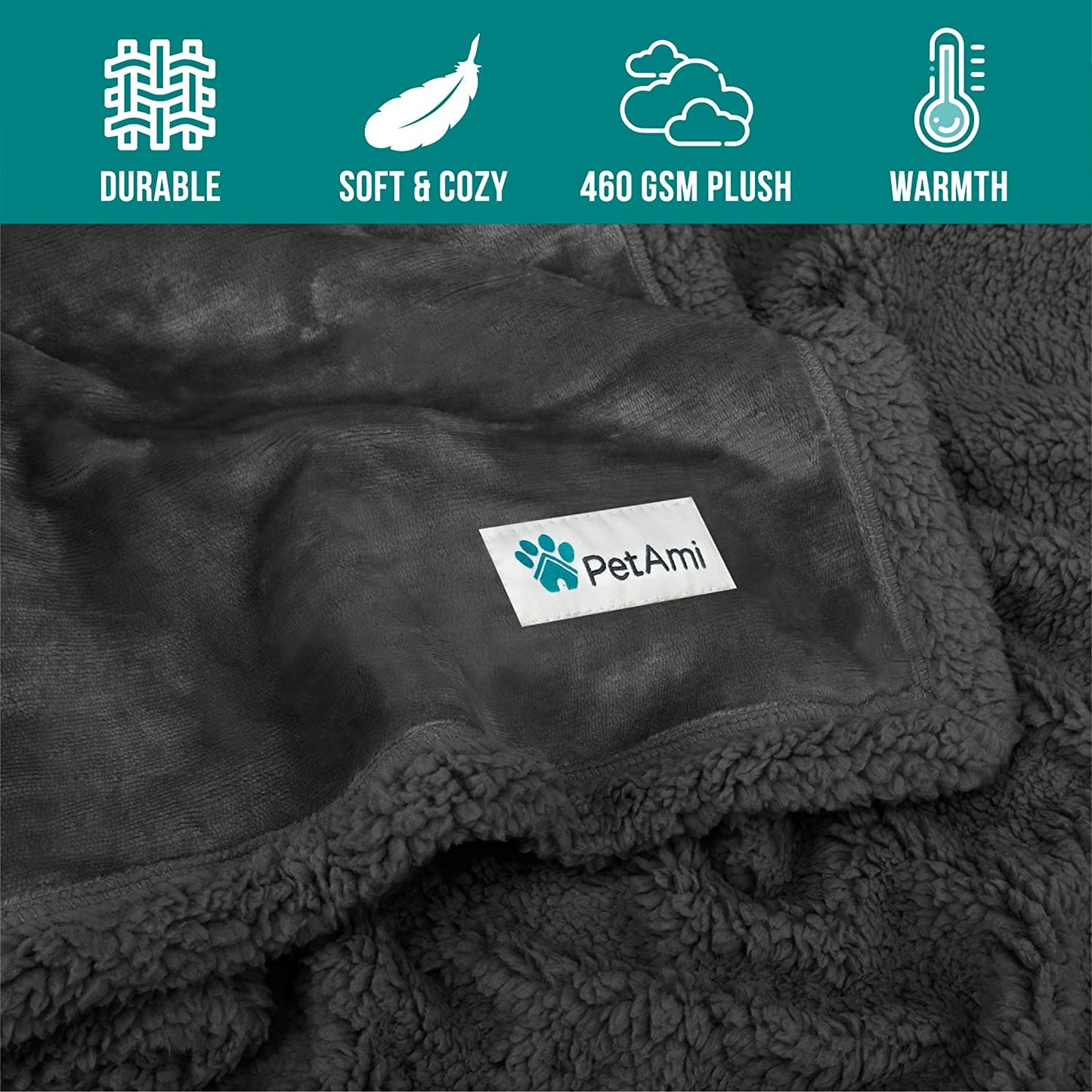 Luxurious Reversible Dog Blanket for Medium to Large Pets - Soft Sherpa Fleece Throw for Couches, Beds, and Car Seats - Machine Washable, 80" x 60", Solid Dark Gray
