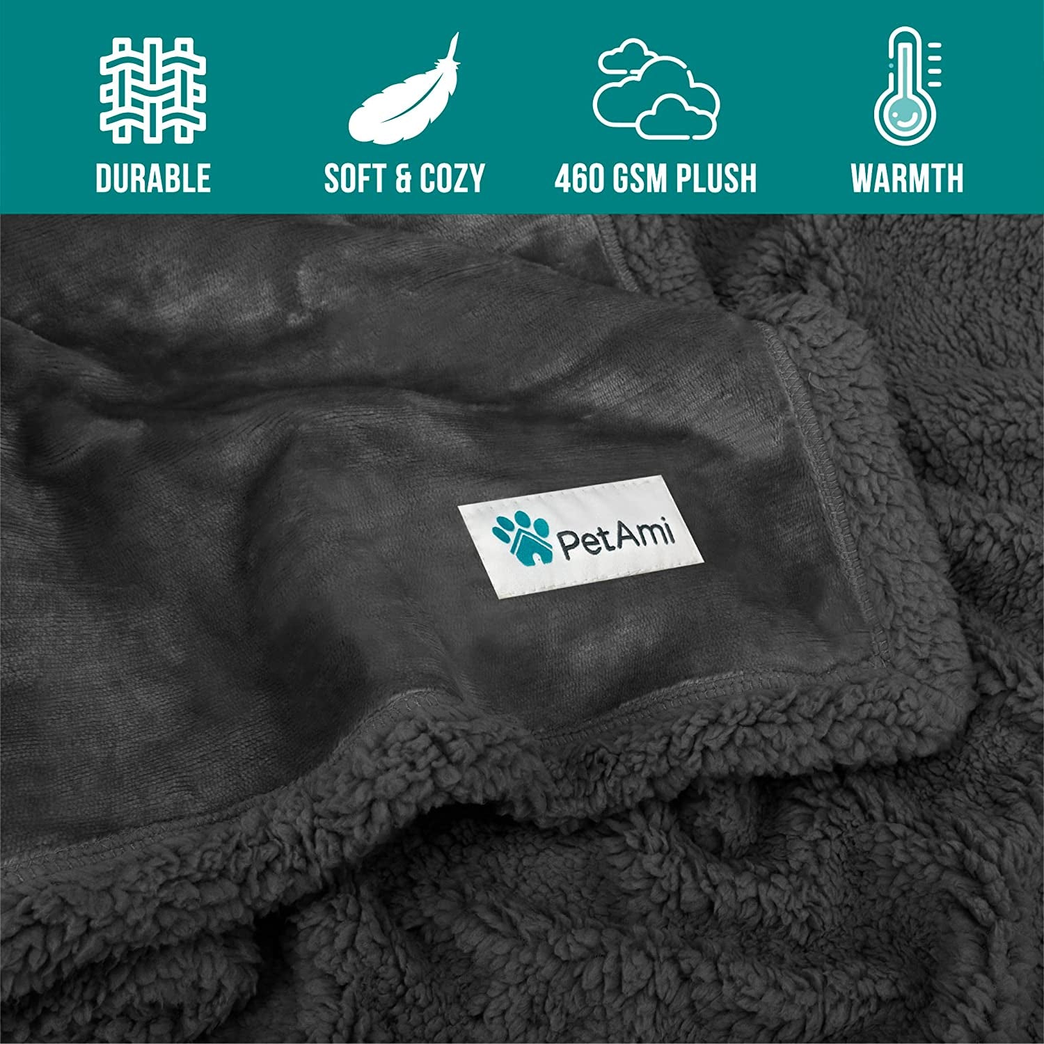 Luxurious Reversible Dog Blanket for Medium to Large Pets - Soft Sherpa Fleece Throw for Couches, Beds, and Car Seats - Machine Washable, 80" x 60", Solid Dark Gray