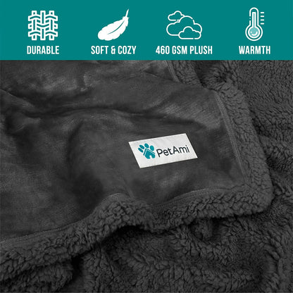 Luxurious Reversible Dog Blanket for Medium to Large Pets - Soft Sherpa Fleece Throw for Couches, Beds, and Car Seats - Machine Washable, 80" x 60", Solid Dark Gray