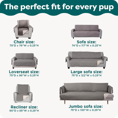 Ultimate Water-Resistant Reversible Sofa Cover for Pets - Stylish Gray Mist Couch Protector with Secure Straps and Easy-Care Machine Washable Fabric