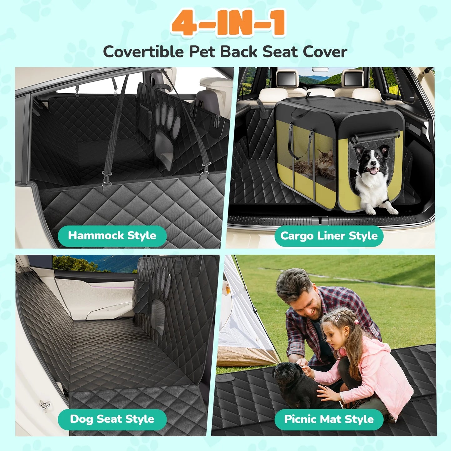 Ultimate Dog Car Hammock - Waterproof, Scratch-Resistant, and Non-Slip Back Seat Protector with Side Flaps and Seatbelt Safety