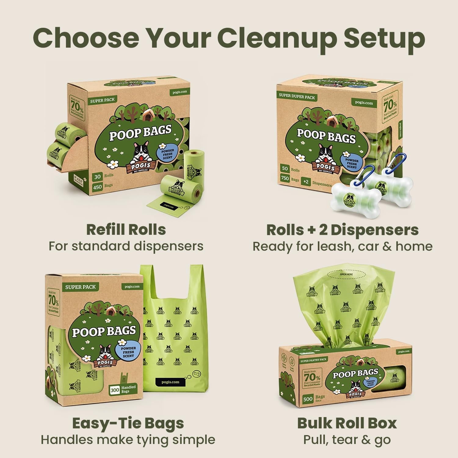 Pogi's Extra-Thick Dog Poop Bags with Handles – 900 Count of Leak-Proof, Fresh Scented Waste Bags for Easy Cleanup